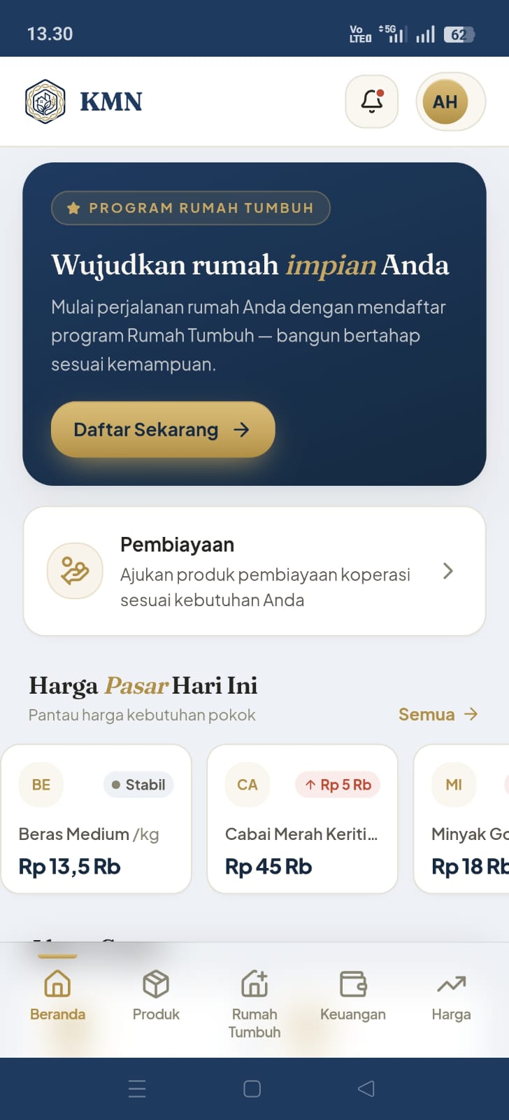 Beranda aplikasi KMN
